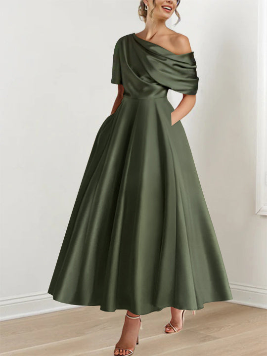 A-Line/Princess One-shoulder Half Sleeve Ankle-Length Mother of the Bride  Dresses with Ruffles