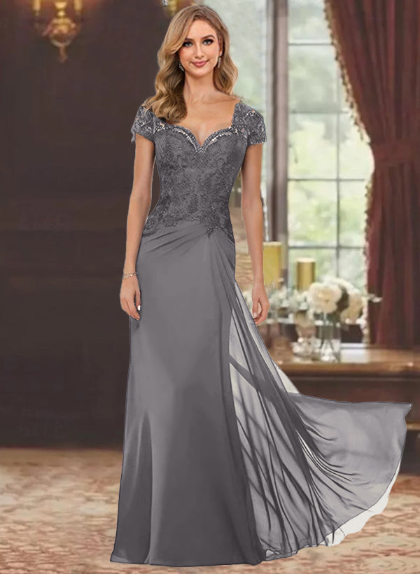 short sleeve mother of the bride dresses long GLS Plus Size Mother of the Bride Dress - Mauve Long Short Sleeve Formal Prom Dress