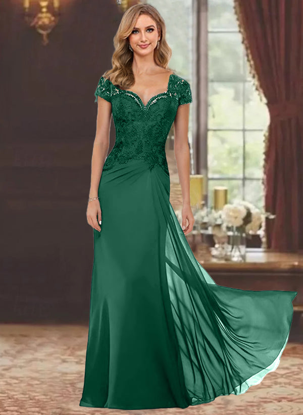 Sheath/Column Sweetheart Short Sleeves Floor-Length Mother of the Bride  Dresses with Appliques Lace
